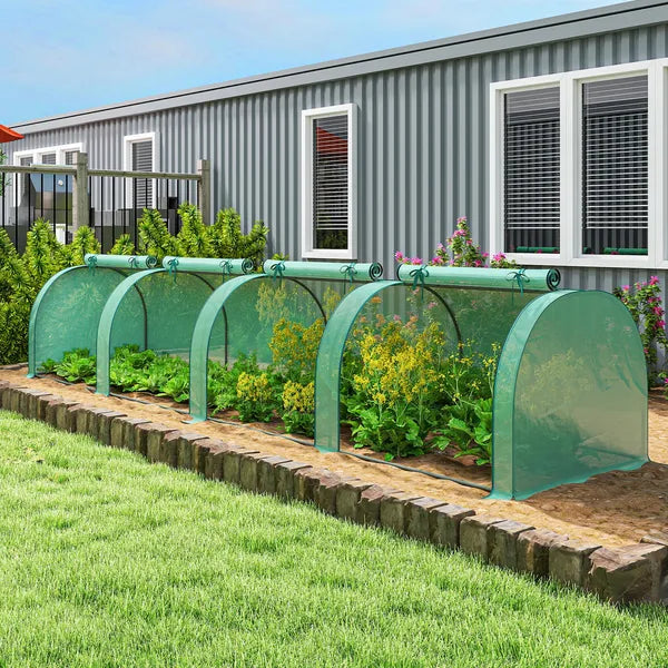 Outsunny Mini Greenhouse, Portable Greenhouse with 4 Roll-Up Doors, PE Cover, 177.2 Inch x 39.4 Inch x 31.5 Inch, Green - product image 9