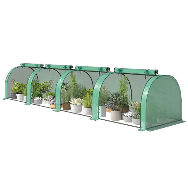 Outsunny Mini Greenhouse, Portable Greenhouse with 4 Roll-Up Doors, PE Cover, 177.2 Inch x 39.4 Inch x 31.5 Inch, Green - product image 1