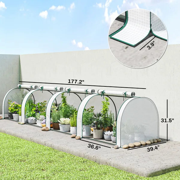 Outsunny Mini Greenhouse, Portable Greenhouse with 4 Roll-Up Doors, PE Cover, 177.2" x 39.4" x 31.5", White - product image 3