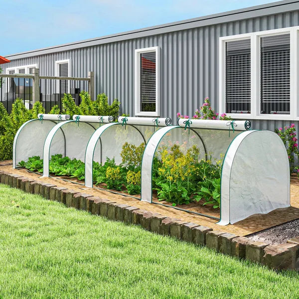 Outsunny Mini Greenhouse, Portable Greenhouse with 4 Roll-Up Doors, PE Cover, 177.2" x 39.4" x 31.5", White - product image 9