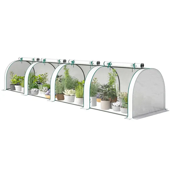 Outsunny Mini Greenhouse, Portable Greenhouse with 4 Roll-Up Doors, PE Cover, 177.2" x 39.4" x 31.5", White - product image 1