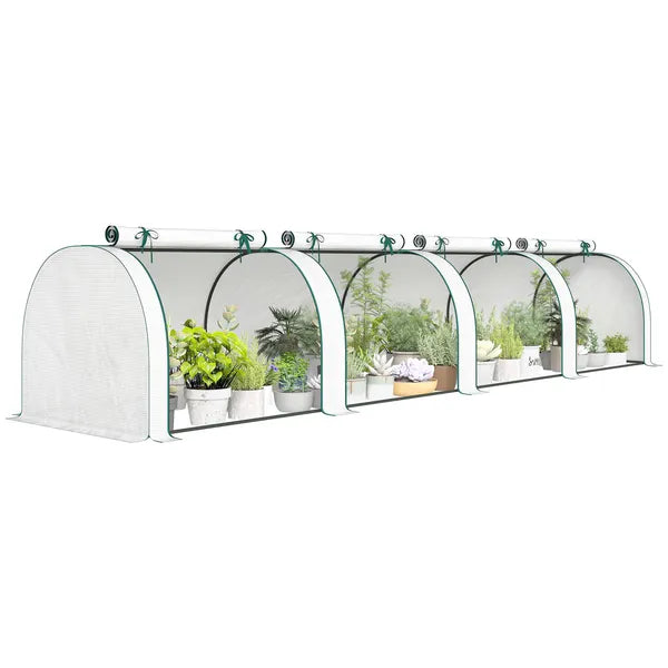 Outsunny Mini Greenhouse, Portable Greenhouse with 4 Roll-Up Doors, PE Cover, 177.2" x 39.4" x 31.5", White - product image 11