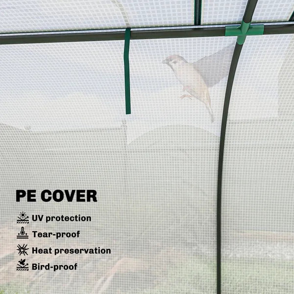 Outsunny Mini Greenhouse, Portable Greenhouse with 4 Roll-Up Doors, PE Cover, 177.2" x 39.4" x 31.5", White - product image 5