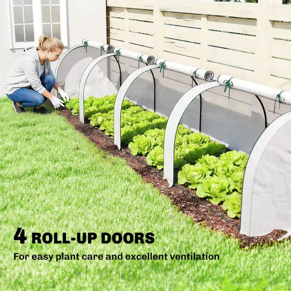 Outsunny Mini Greenhouse, Portable Greenhouse with 4 Roll-Up Doors, PE Cover, 177.2" x 39.4" x 31.5", White - product image 4