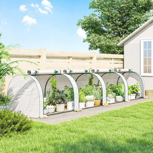 Outsunny Mini Greenhouse, Portable Greenhouse with 4 Roll-Up Doors, PE Cover, 177.2" x 39.4" x 31.5", White - product image 10