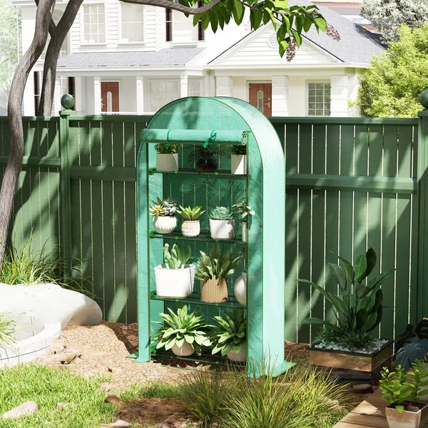 Outsunny Mini Greenhouse, Portable Greenhouse with 4 Tier Shelves, Roll-Up Door, and Plastic Cover, 41.3" x 17.7" x 63", Green - product image 10