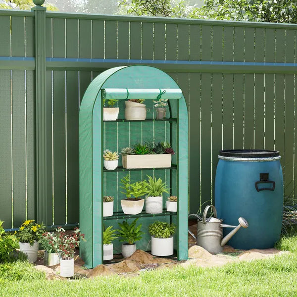 Outsunny Mini Greenhouse, Portable Greenhouse with 4 Tier Shelves, Roll-Up Door, and Plastic Cover, 41.3" x 17.7" x 63", Green - product image 2