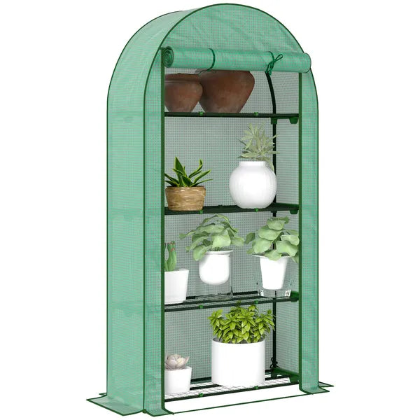 Outsunny Mini Greenhouse, Portable Greenhouse with 4 Tier Shelves, Roll-Up Door, and Plastic Cover, 41.3" x 17.7" x 63", Green - product image 11