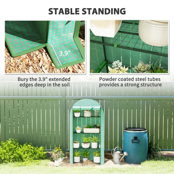 Outsunny Mini Greenhouse, Portable Greenhouse with 4 Tier Shelves, Roll-Up Door, and Plastic Cover, 41.3" x 17.7" x 63", Green - product image 7