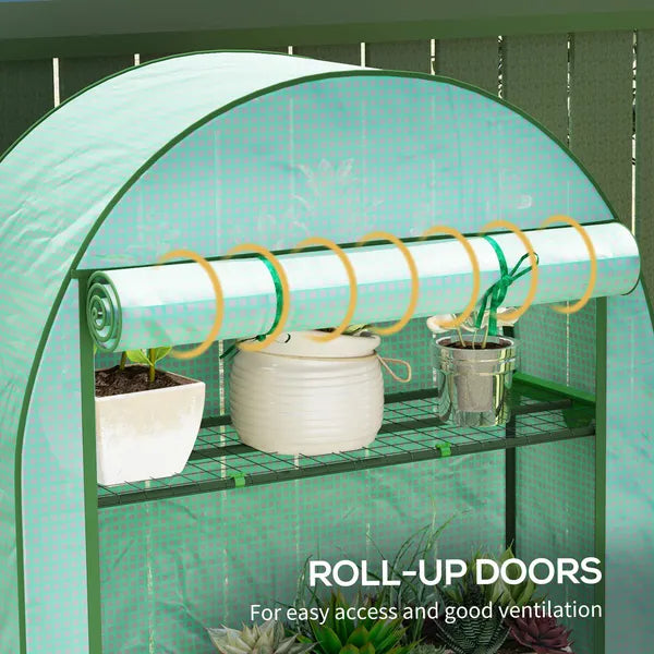 Outsunny Mini Greenhouse, Portable Greenhouse with 4 Tier Shelves, Roll-Up Door, and Plastic Cover, 41.3" x 17.7" x 63", Green - product image 6
