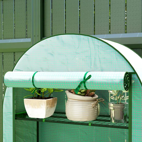 Outsunny Mini Greenhouse, Portable Greenhouse with 4 Tier Shelves, Roll-Up Door, and Plastic Cover, 41.3" x 17.7" x 63", Green - product image 8