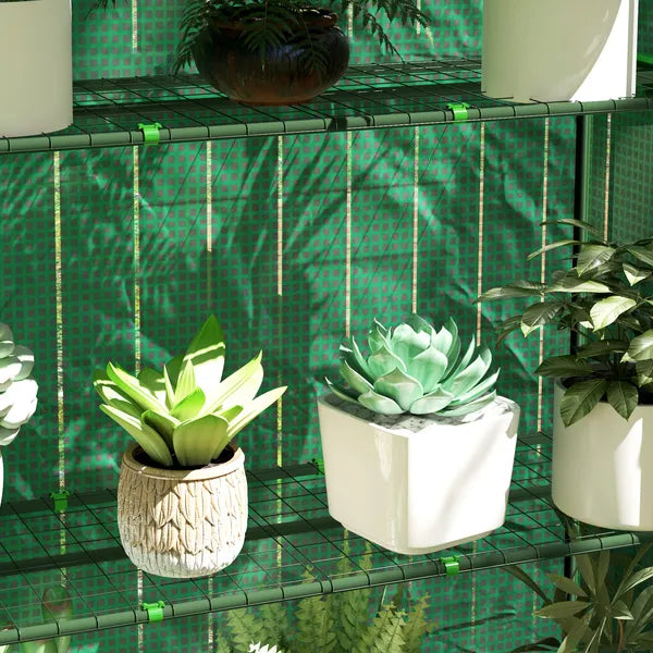 Outsunny Mini Greenhouse, Portable Greenhouse with 4 Tier Shelves, Roll-Up Door, and Plastic Cover, 41.3" x 17.7" x 63", Green - product image 9