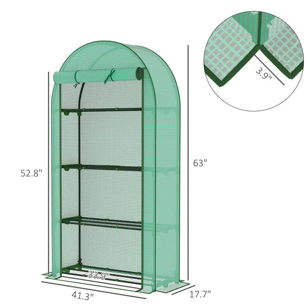 Outsunny Mini Greenhouse, Portable Greenhouse with 4 Tier Shelves, Roll-Up Door, and Plastic Cover, 41.3" x 17.7" x 63", Green - product image 3
