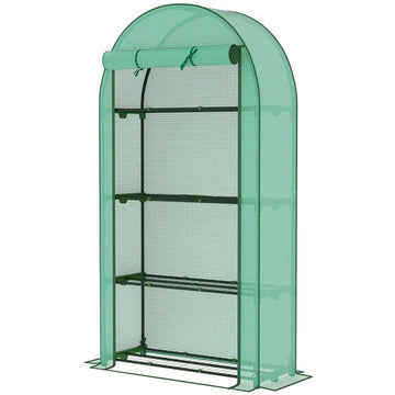 Outsunny Mini Greenhouse, Portable Greenhouse with 4 Tier Shelves, Roll-Up Door, and Plastic Cover, 41.3" x 17.7" x 63", Green - product image 1