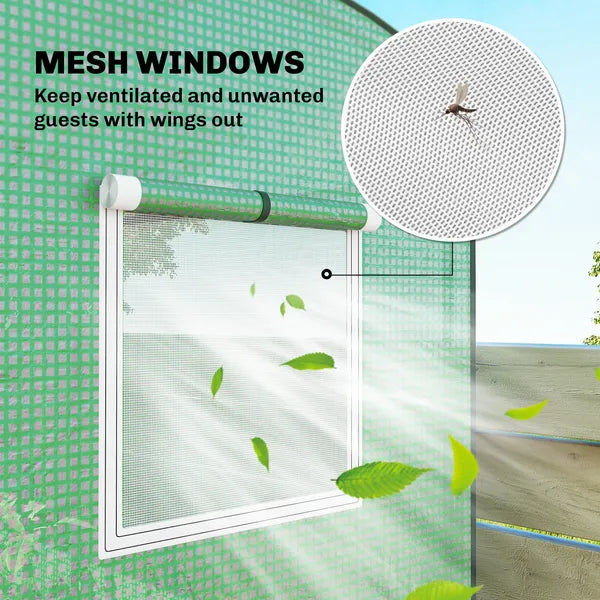Mini Greenhouse, Portable Greenhouse with Roll-Up Door and 2 Mesh Windows, PE Cover, 78.7" x 29.5" x 74", Green - product image 7