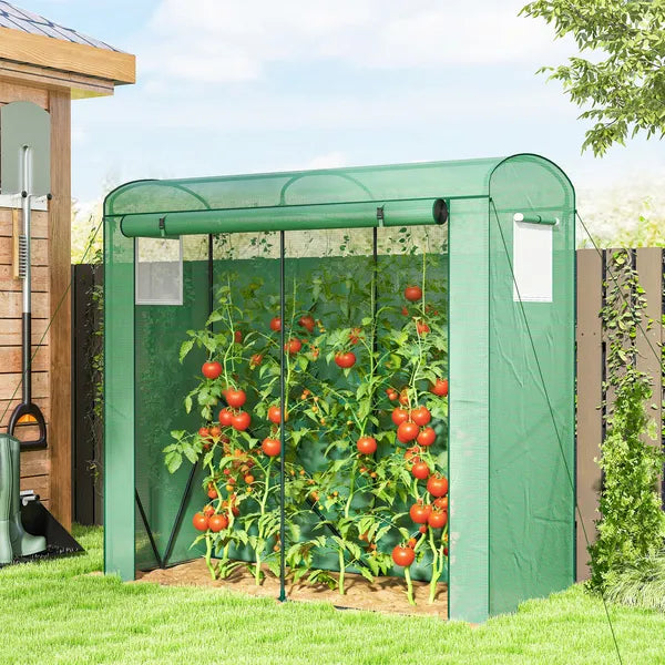 Mini Greenhouse, Portable Greenhouse with Roll-Up Door and 2 Mesh Windows, PE Cover, 78.7" x 29.5" x 74", Green - product image 2