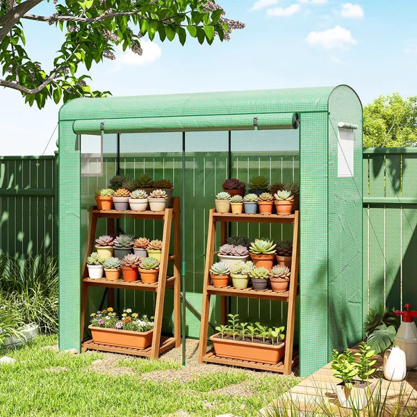 Mini Greenhouse, Portable Greenhouse with Roll-Up Door and 2 Mesh Windows, PE Cover, 78.7" x 29.5" x 74", Green - product image 9