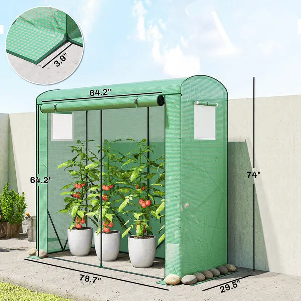 Mini Greenhouse, Portable Greenhouse with Roll-Up Door and 2 Mesh Windows, PE Cover, 78.7" x 29.5" x 74", Green - product image 3