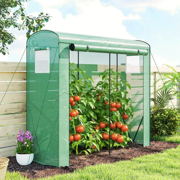 Mini Greenhouse, Portable Greenhouse with Roll-Up Door and 2 Mesh Windows, PE Cover, 78.7" x 29.5" x 74", Green - product image 10