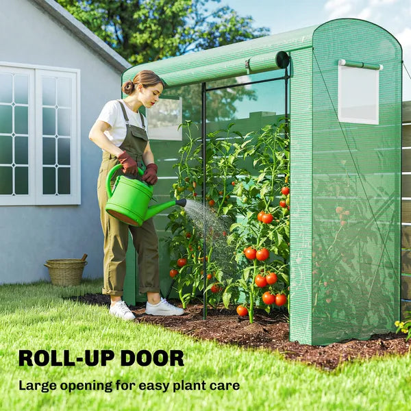 Mini Greenhouse, Portable Greenhouse with Roll-Up Door and 2 Mesh Windows, PE Cover, 78.7" x 29.5" x 74", Green - product image 6