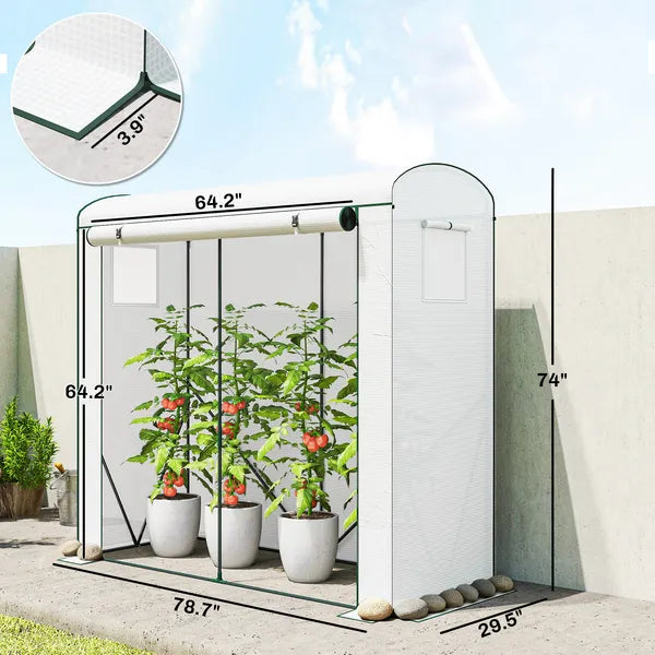 Mini Greenhouse, Portable Greenhouse with Roll-Up Door and 2 Mesh Windows, PE Cover, 78.7" x 29.5" x 74", White - product image 3
