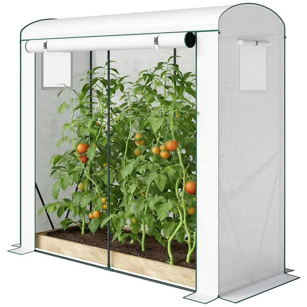 Mini Greenhouse, Portable Greenhouse with Roll-Up Door and 2 Mesh Windows, PE Cover, 78.7" x 29.5" x 74", White - product image 1