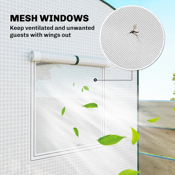 Mini Greenhouse, Portable Greenhouse with Roll-Up Door and 2 Mesh Windows, PE Cover, 78.7" x 29.5" x 74", White - product image 7