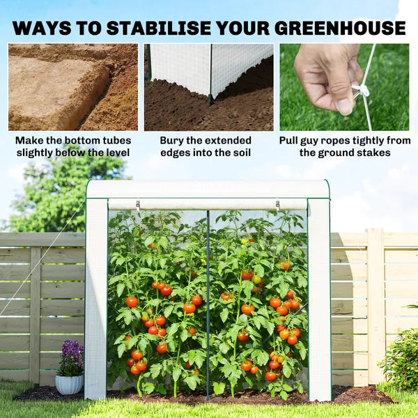 Mini Greenhouse, Portable Greenhouse with Roll-Up Door and 2 Mesh Windows, PE Cover, 78.7" x 29.5" x 74", White - product image 8