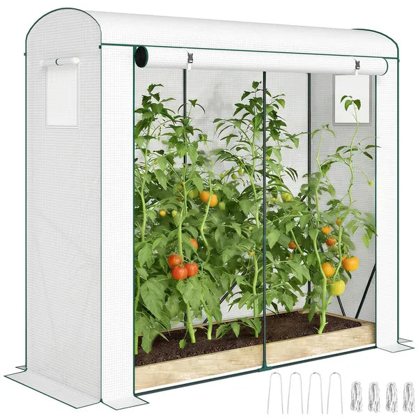 Mini Greenhouse, Portable Greenhouse with Roll-Up Door and 2 Mesh Windows, PE Cover, 78.7" x 29.5" x 74", White - product image 11