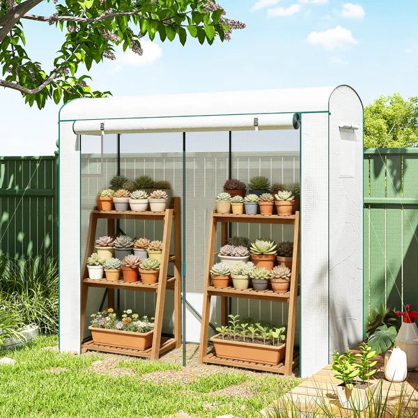 Mini Greenhouse, Portable Greenhouse with Roll-Up Door and 2 Mesh Windows, PE Cover, 78.7" x 29.5" x 74", White - product image 9