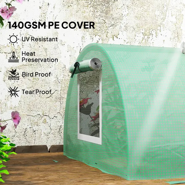 Outsunny Mini Greenhouse with 5 Mesh Windows, Portable Plant Hot House with PE Cover and Steel Frame, 10' x 3' x 2', Green - product image 4