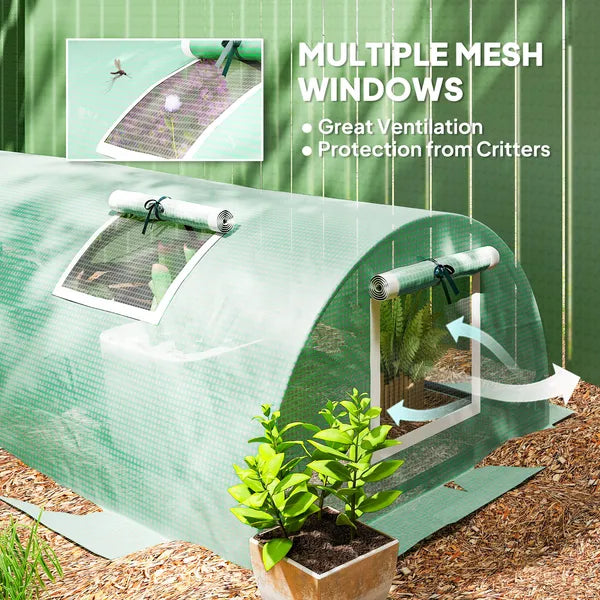 Outsunny Mini Greenhouse with 5 Mesh Windows, Portable Plant Hot House with PE Cover and Steel Frame, 10' x 3' x 2', Green - product image 5