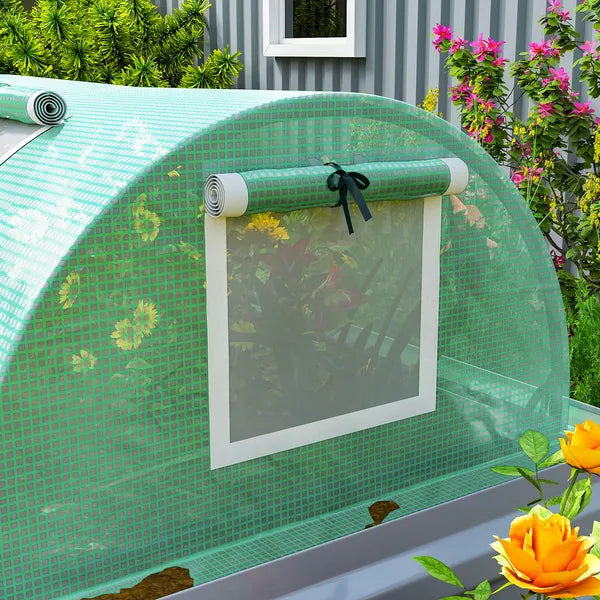 Outsunny Mini Greenhouse with 5 Mesh Windows, Portable Plant Hot House with PE Cover and Steel Frame, 10' x 3' x 2', Green - product image 9
