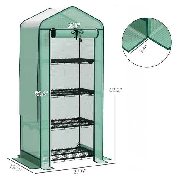 Outsunny Mini Greenhouse with Screen Roof, 4 Tier Portable Small Greenhouse with High Strength PE Cover, Green - product image 3