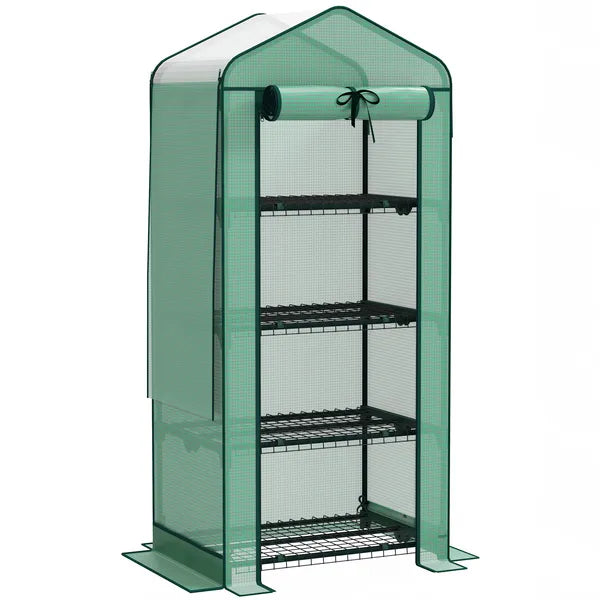 Outsunny Mini Greenhouse with Screen Roof, 4 Tier Portable Small Greenhouse with High Strength PE Cover, Green - product image 11