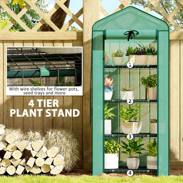 Outsunny Mini Greenhouse with Screen Roof, 4 Tier Portable Small Greenhouse with High Strength PE Cover, Green - product image 6