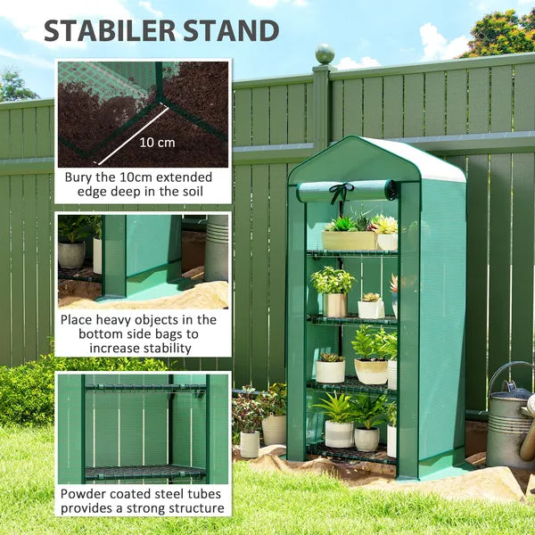 Outsunny Mini Greenhouse with Screen Roof, 4 Tier Portable Small Greenhouse with High Strength PE Cover, Green - product image 8