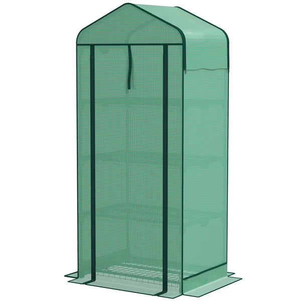 Outsunny Mini Greenhouse with Screen Roof, 4 Tier Portable Small Greenhouse with High Strength PE Cover, Green - product image 1