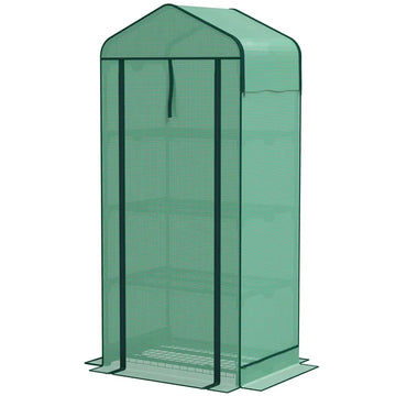 Outsunny Mini Greenhouse with Screen Roof, 4 Tier Portable Small Greenhouse with High Strength PE Cover, Green - product image 1