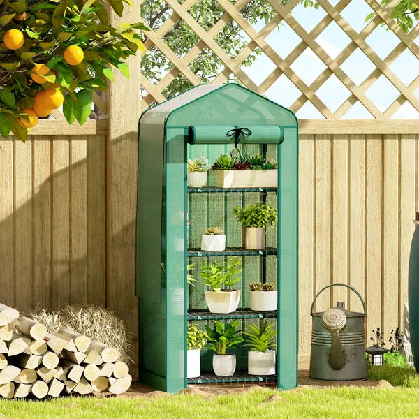 Outsunny Mini Greenhouse with Screen Roof, 4 Tier Portable Small Greenhouse with High Strength PE Cover, Green - product image 2