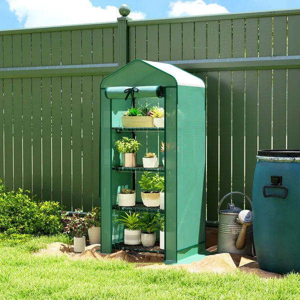Outsunny Mini Greenhouse with Screen Roof, 4 Tier Portable Small Greenhouse with High Strength PE Cover, Green - product image 10
