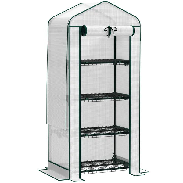 Outsunny Mini Greenhouse with Screen Roof, 4 Tier Portable Small Greenhouse with High Strength PE Cover, White - product image 11