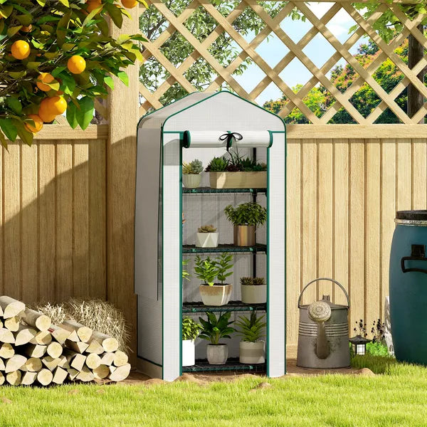 Outsunny Mini Greenhouse with Screen Roof, 4 Tier Portable Small Greenhouse with High Strength PE Cover, White - product image 2