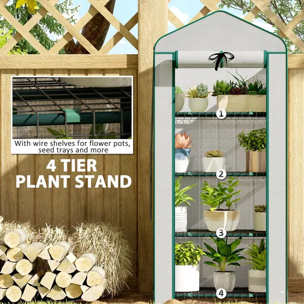 Outsunny Mini Greenhouse with Screen Roof, 4 Tier Portable Small Greenhouse with High Strength PE Cover, White - product image 6