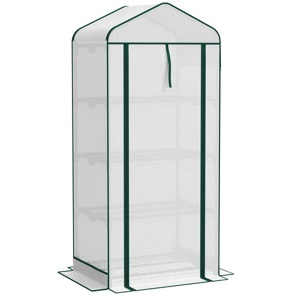 Outsunny Mini Greenhouse with Screen Roof, 4 Tier Portable Small Greenhouse with High Strength PE Cover, White - product image 1