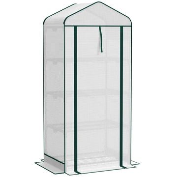 Outsunny Mini Greenhouse with Screen Roof, 4 Tier Portable Small Greenhouse with High Strength PE Cover, White - product image 1