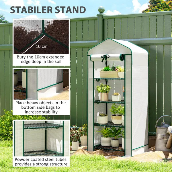 Outsunny Mini Greenhouse with Screen Roof, 4 Tier Portable Small Greenhouse with High Strength PE Cover, White - product image 8