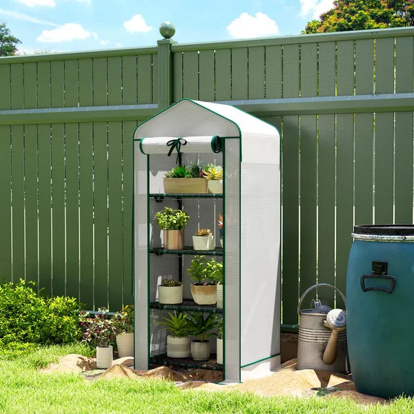 Outsunny Mini Greenhouse with Screen Roof, 4 Tier Portable Small Greenhouse with High Strength PE Cover, White - product image 10