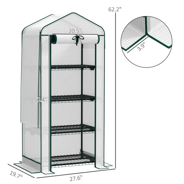 Outsunny Mini Greenhouse with Screen Roof, 4 Tier Portable Small Greenhouse with High Strength PE Cover, White - product image 3