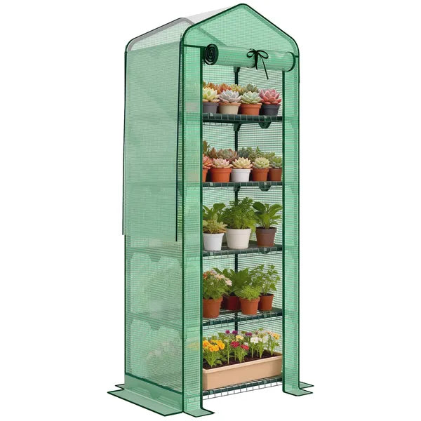 Outsunny Mini Greenhouse with Screen Roof, 5 Tier Portable Small Greenhouse with High Strength PE Cover, Green - product image 11